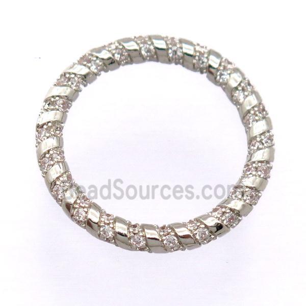 copper circle pendant pave zircon, platinum plated