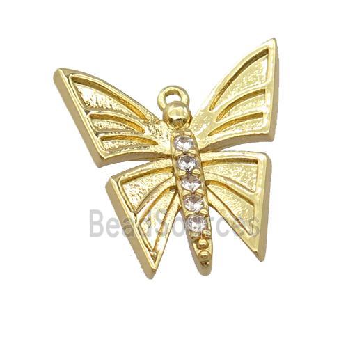 copper butterfly pendant pave zircon, gold plated