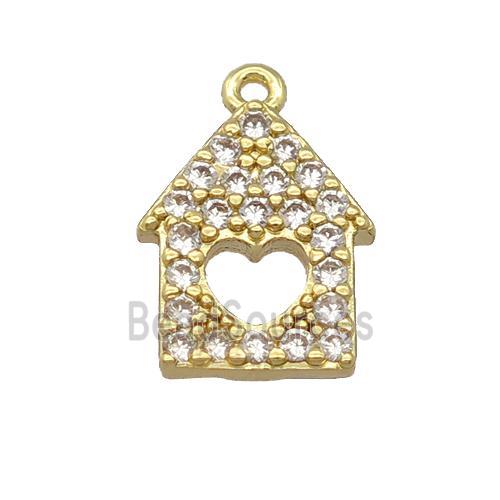 copper house pendant pave zircon, gold plated