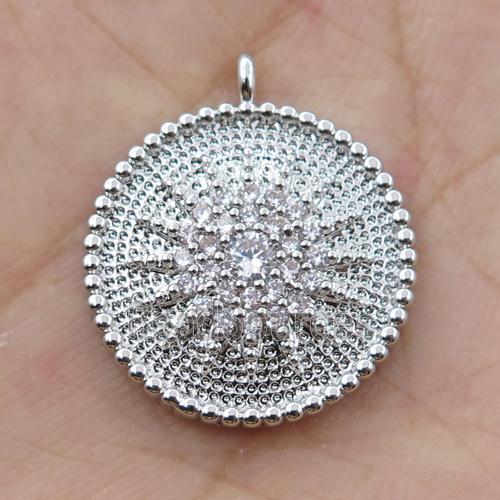 copper circle pendant pave zircon, platinum plated