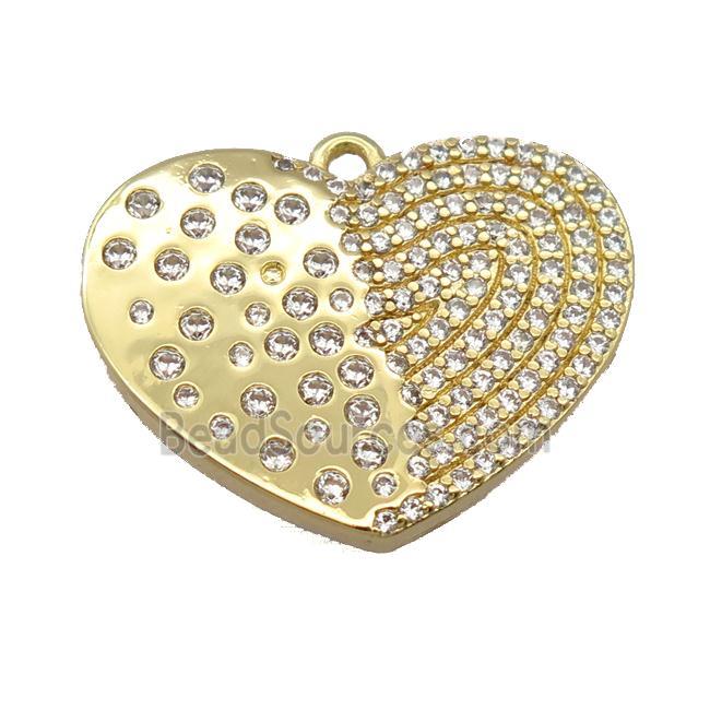 copper heart pendant pave zircon, gold plated