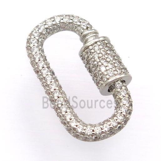 copper carabiner lock pendant pave zircon, platinum plated