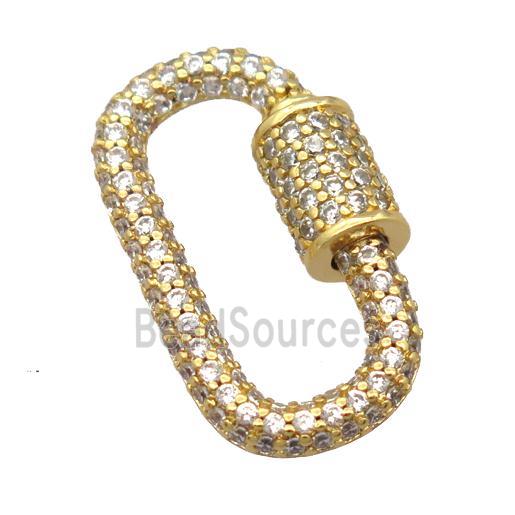 copper carabiner lock pendant pave zircon, gold plated