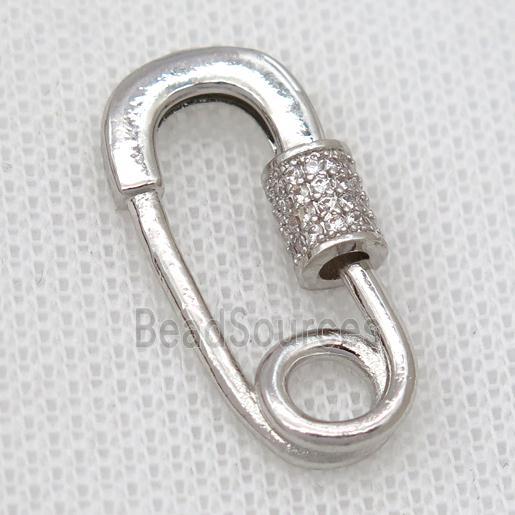 copper carabiner lock pendant pave zircon, platinum plated