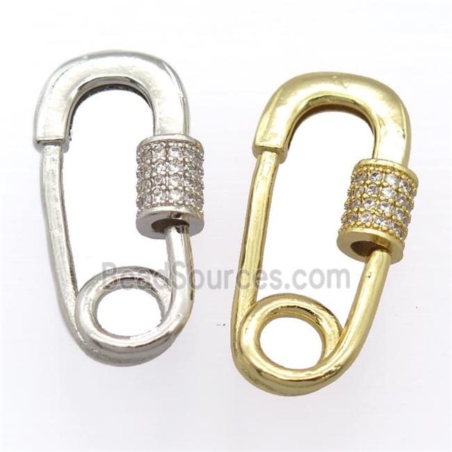 copper carabiner lock pendant pave zircon, mixed