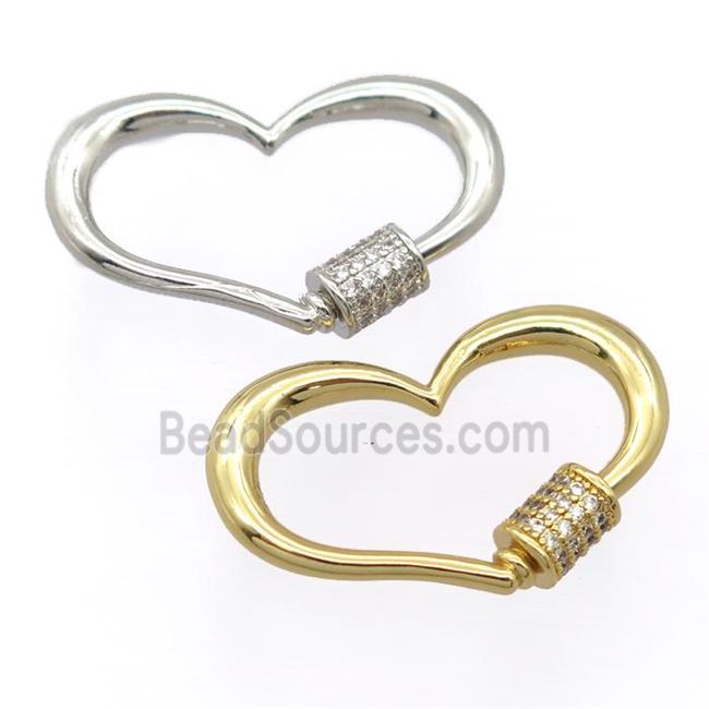 copper carabiner lock pendant pave zircon, heart, mixed