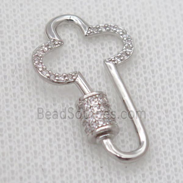 copper carabiner lock pendant pave zircon, cross, platinum plated