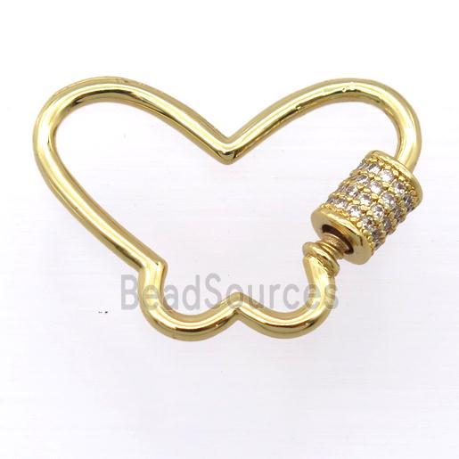 copper carabiner lock pendant pave zircon, gold plated