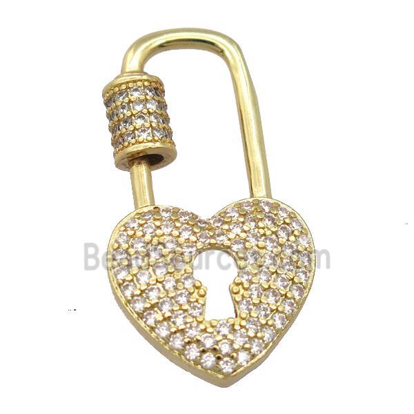 copper carabiner lock pendant pave zircon, gold plated