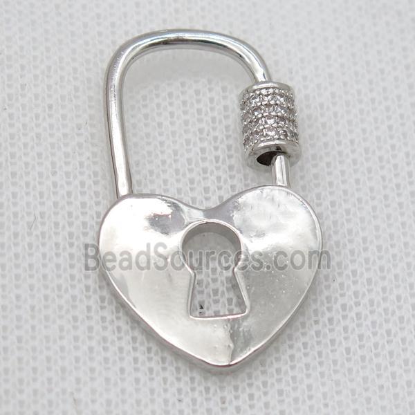 copper carabiner lock pendant pave zircon, platinum plated