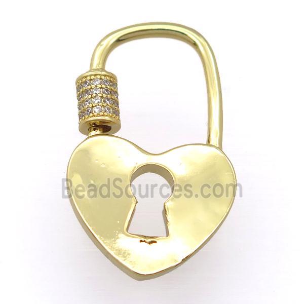 copper carabiner lock pendant pave zircon, gold plated