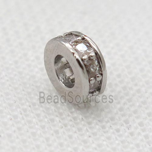 copper heishi beads pave zircon, platinum plated