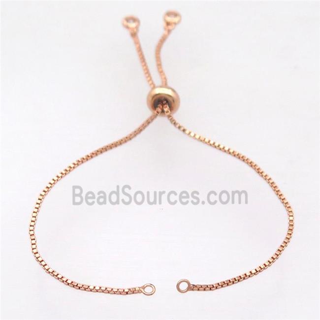 copper bracelet chain with zircon, closed orings, rose gold