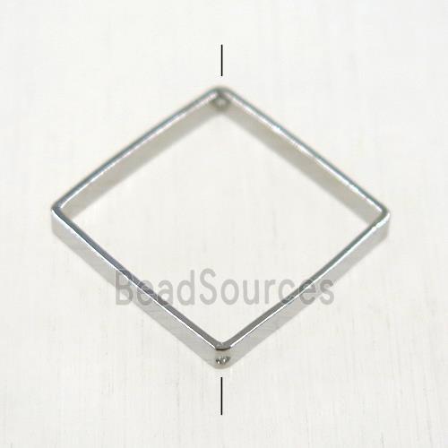 brass square beads, 2 holes, platinum plated