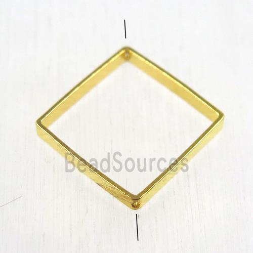 brass square bead, 2 holes, gold plated