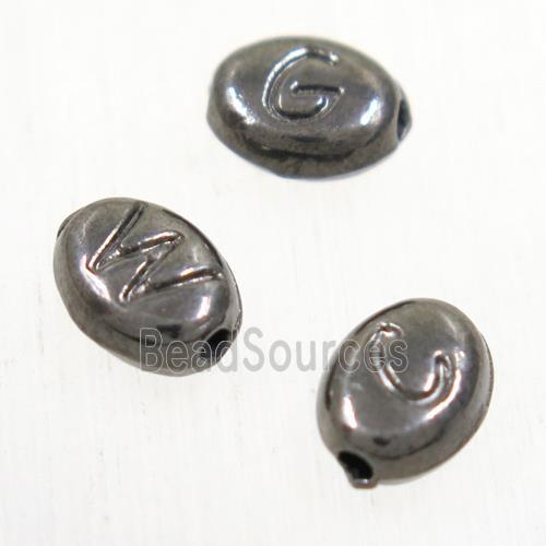 alloy letter beads, mixed, black plated