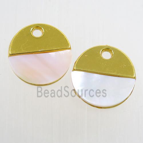 colorfast copper pendant paved shell, gold plated