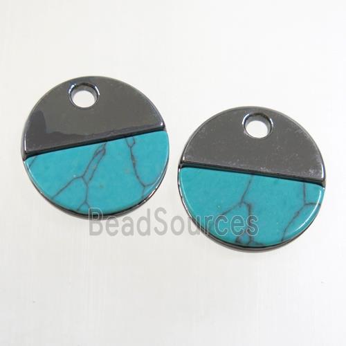 colorfast copper pendant paved turquoise, circle, black plated