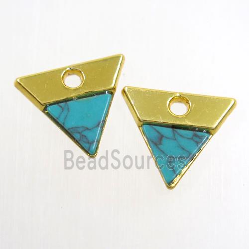 colorfast copper pendant paved turquoise, triangle, gold plated