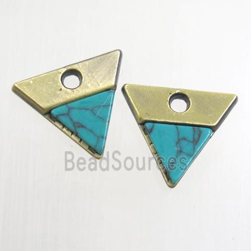 colorfast copper pendant paved turquoise, triangle, bronze