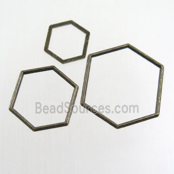 copper linker, hexagon, antique bronze