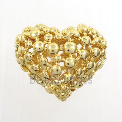 copper heart beads, hollow, gold plated