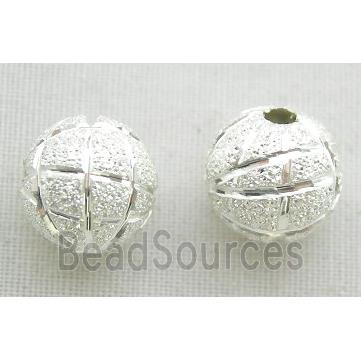 round matte beads, copper, carved, silver plated