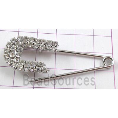 rhinestone Brooch, clip pin, copper, platinum plated