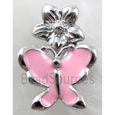 magnetic Hinged Bails, copper, pink enamel, platinum plated