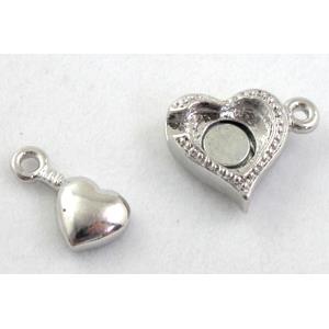 magnetic heart clasp, platinum plated