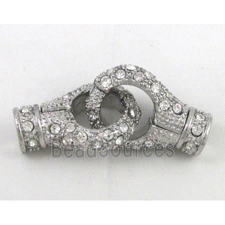 end of cord, alloy magnetic clasp with rhinestone, platinum plated