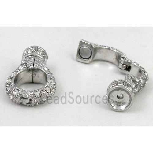 end of cord, alloy magnetic clasp with rhinestone, platinum plated