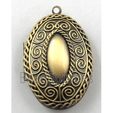 necklace Locket pendant, oval, copper, Bronze plated