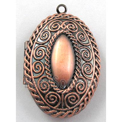 necklace Locket pendant, oval copper, antique red