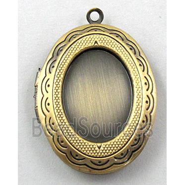 necklace pendant with bezel-pad, Locket, copper, Bronze plated