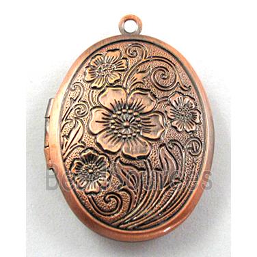 copper Locket, necklace pendant, red copper plated