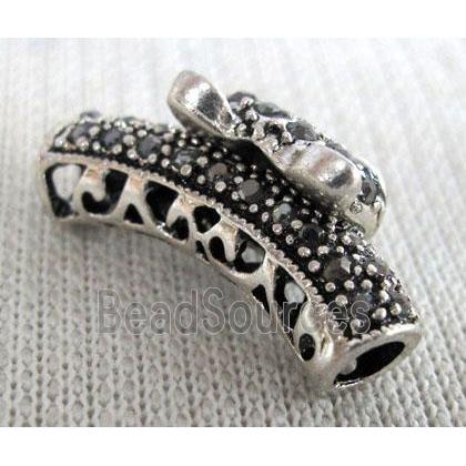 bracelet bar, alloy tube paved rhinestone, antique silver