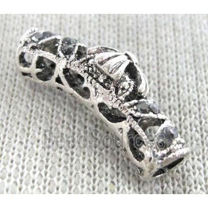 bracelet bar, alloy tube paved rhinestone, antique silver