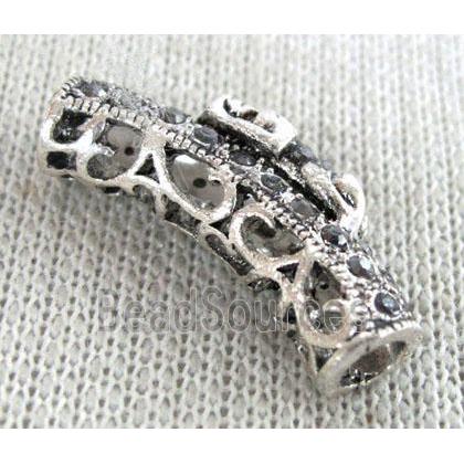 bracelet bar, alloy tube paved rhinestone, antique silver