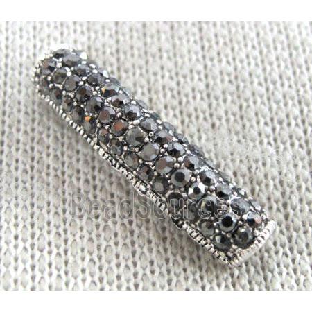 bracelet bar, alloy tube paved rhinestone, antique silver