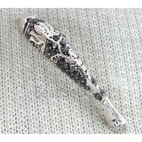 bracelet bar, alloy tube paved rhinestone, antique silver