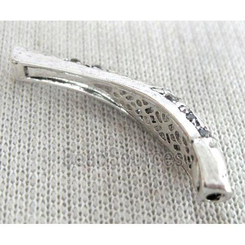 bracelet bar, alloy tube paved rhinestone, antique silver