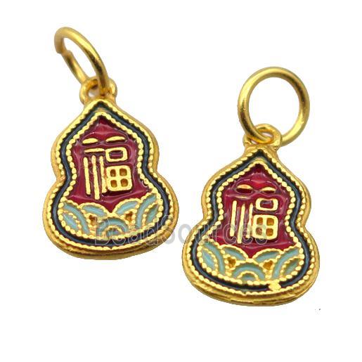 alloy pendant with enamel, gourd, gold plated