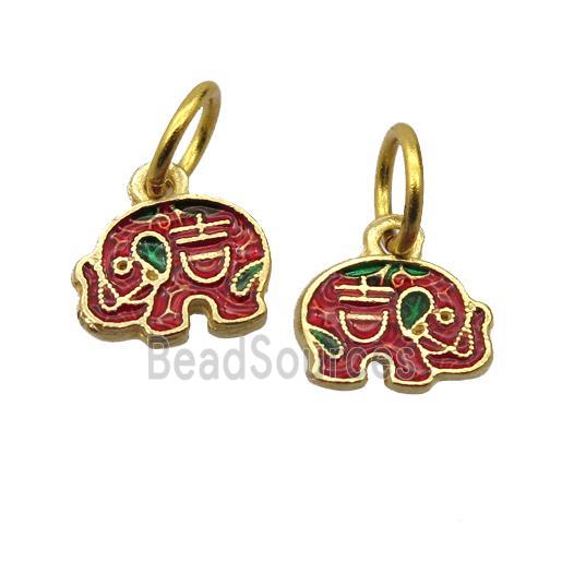 alloy pendant with enamel, elephant, gold plated