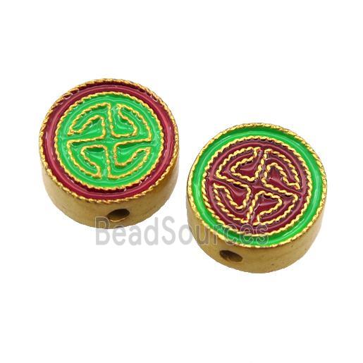 enamel alloy beads, circle, gold plated