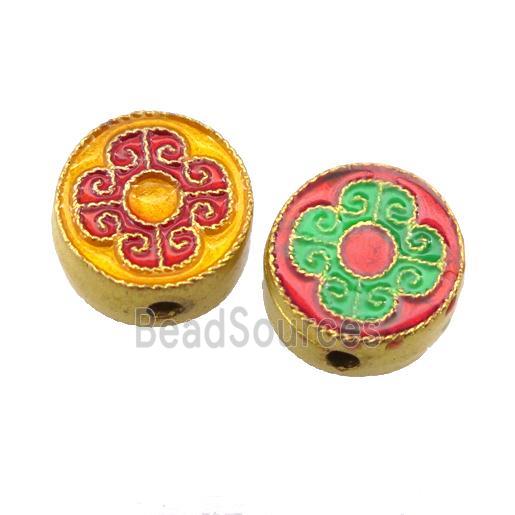 enamel alloy beads, circle, gold plated