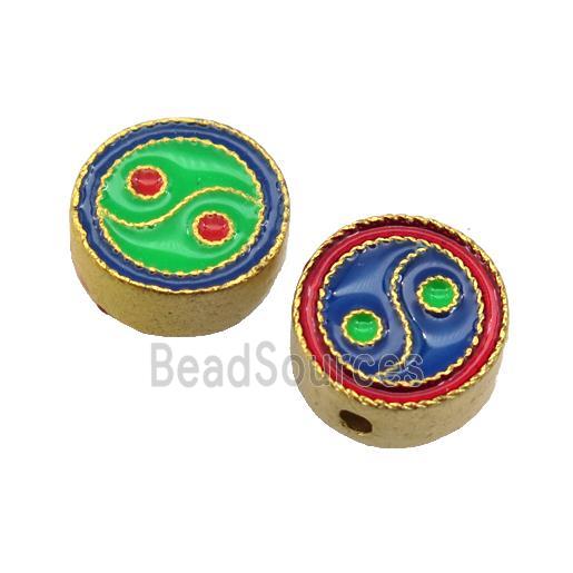 enamel alloy beads, yinyang, gold plated