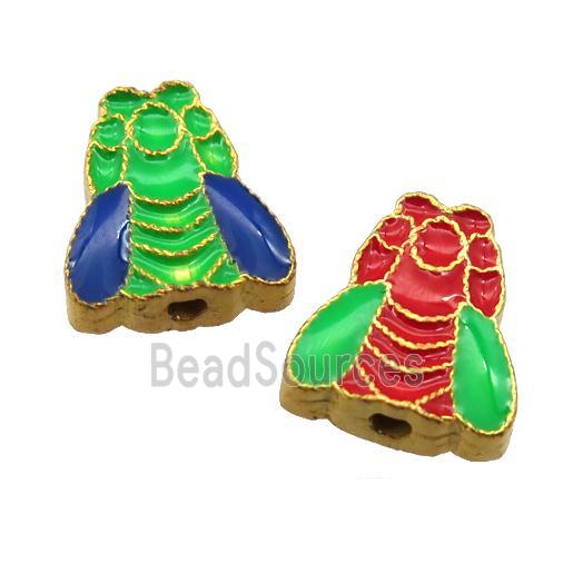 enamel alloy beads, honeybee, gold plated