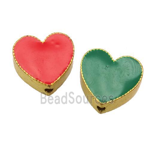 enamel alloy beads, heart, gold plated