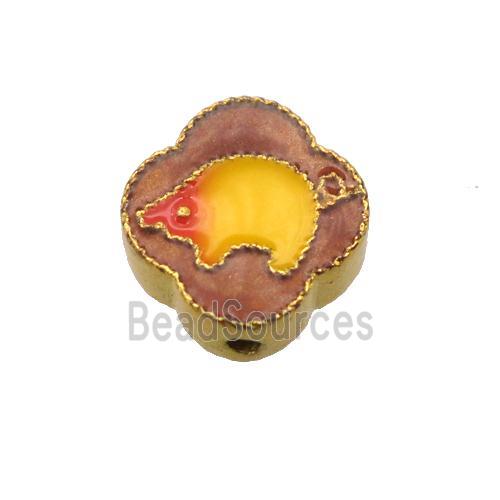 enamel alloy beads, Chinese Zodiac Boar, gold plated